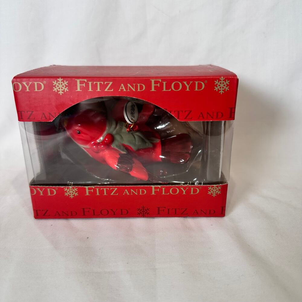 Fitz and Floyd New In Box $65 Chalet 2022 Dated Bird Ornament Red Bird Christmas